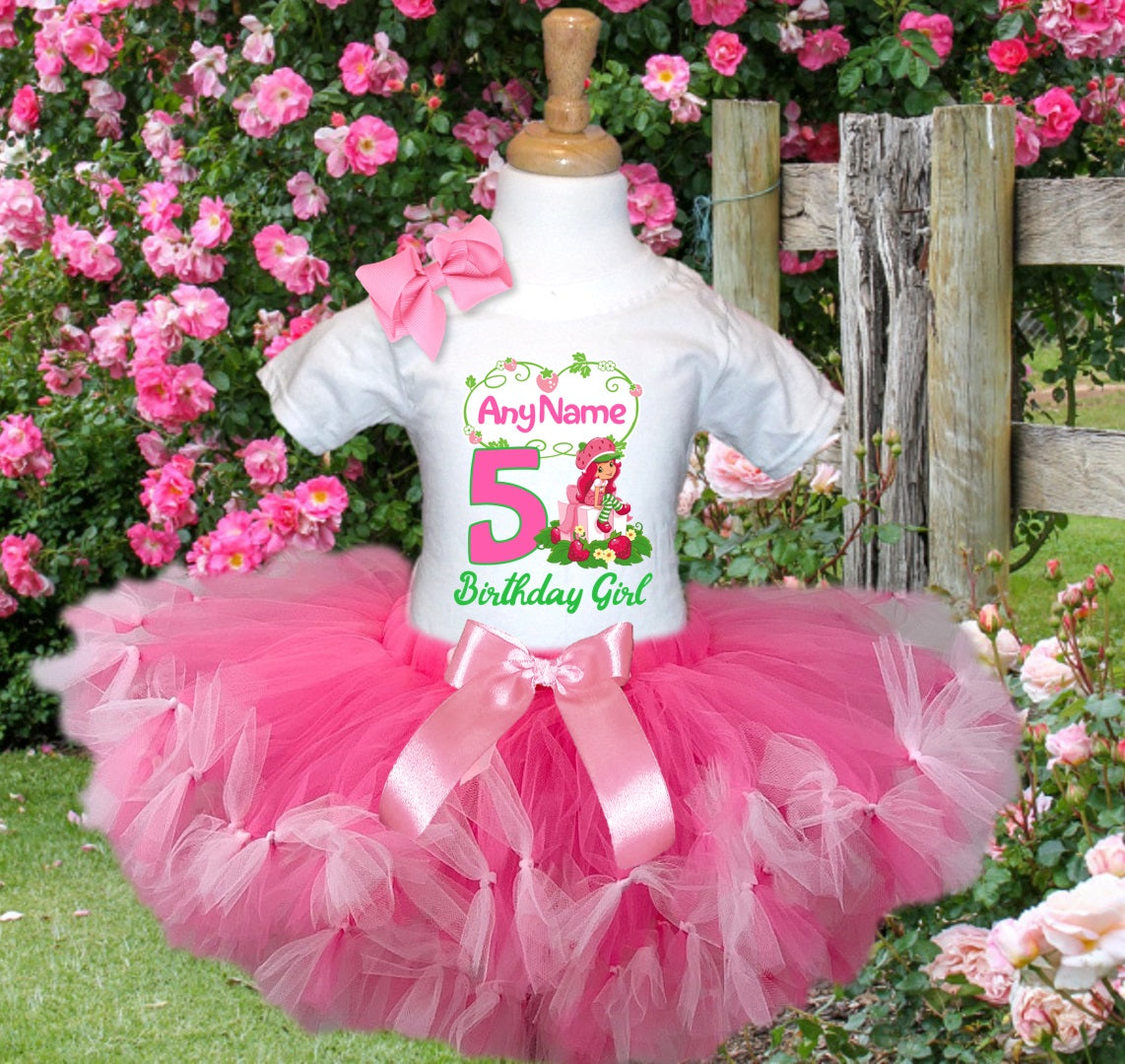 Strawberry Shortcake Tutu Set Girls Personalized Custom Hot Pink Soft Pink Knots Tutu Outfit Dress Theme Cake Smash Birthday Party