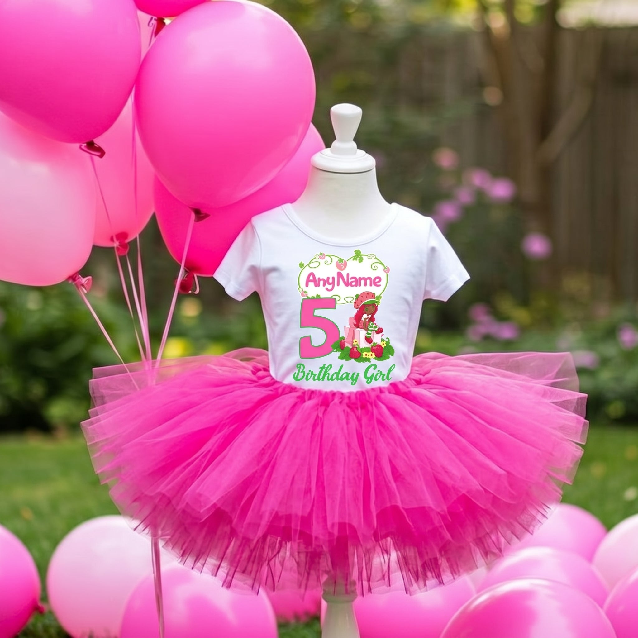 Strawberry Shortcake Black Girl Tutu Set Girls Personalized Custom Hot Pink Tutu Outfit Dress Theme Cake Smash Birthday Party