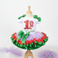 Strawberry Shortcake Tutu Set Girls Personalized Custom Red Polka Dot Green Ribbon Sewn Trim Tutu Outfit Dress Theme Cake Smash Birthday