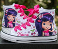Custom Strawberry Shortcake Cherry Jam High-Top Sneakers Shoes Personalized with Name, Ribbon Laces & Rhinestones Birthday Parties Everyday Gift