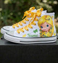 Custom Strawberry Shortcake Lemon Meringue High-Top Sneakers Shoes Personalized with Name, Ribbon Laces & Rhinestones Birthday Parties Everyday Gift
