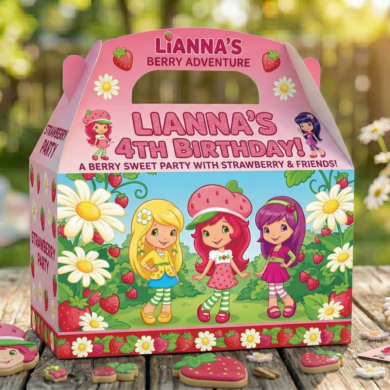 (Pack of 6) Strawberry Shortcake Custom Personalized Birthday Party Favor Gable Treat Boxes