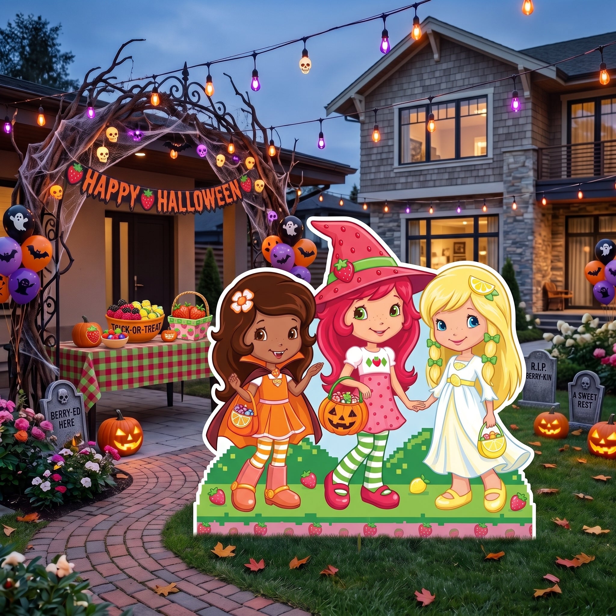 Life Size Strawberry Shortcake Halloween Character Premium Freestanding Cutouts Yard Sign Decor Party Prop