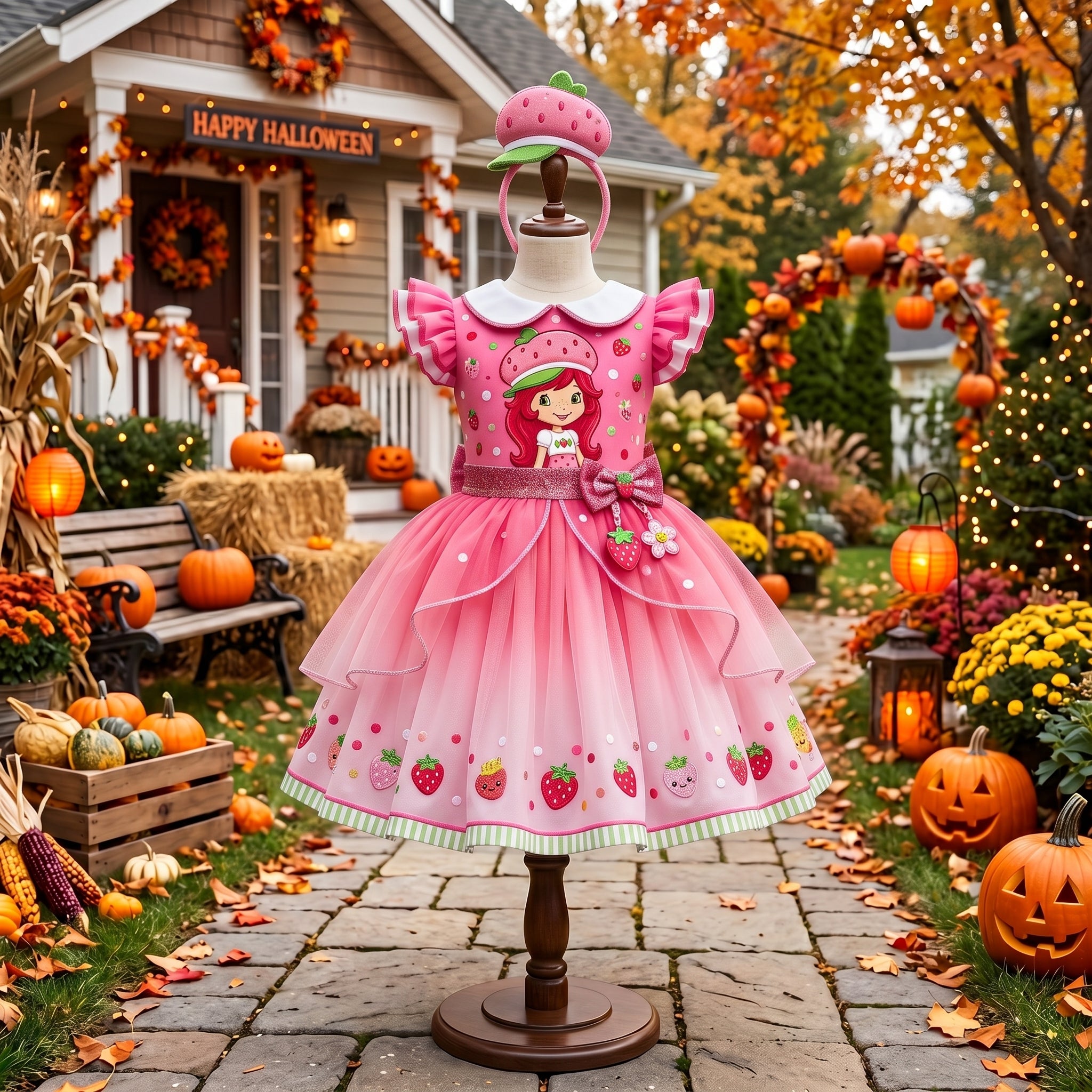 Strawberry Shortcake Girls' Deluxe Sparkle Tutu Party Costume Dress Set with Matching Headband Halloween Birthday Pageant