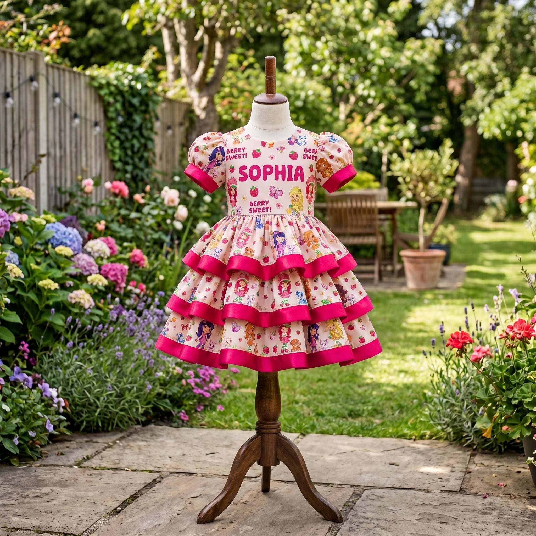 Strawberry Shortcake Girls Personalized Custom Tiered Ruffle Dress Ribbon Trim Theme Cake Smash Birthday Party