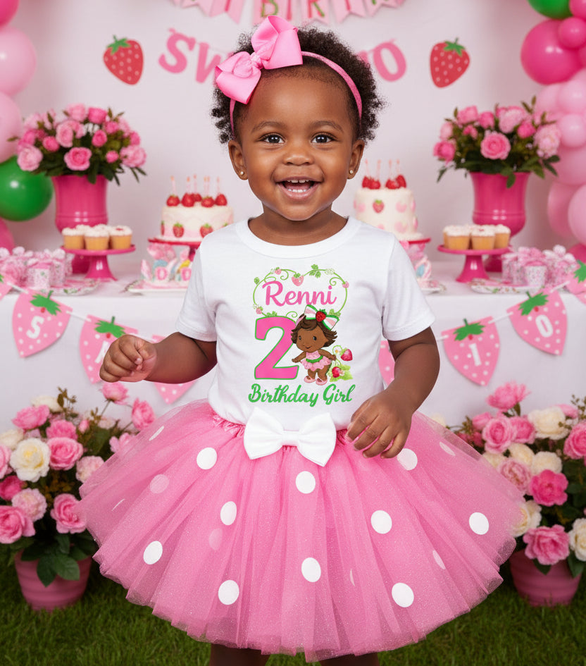 Strawberry Shortcake Black Baby Girl Tutu Set Girls Personalized Custom Pink White Polka Dots Tutu Outfit Dress Theme Cake Smash Birthday Party