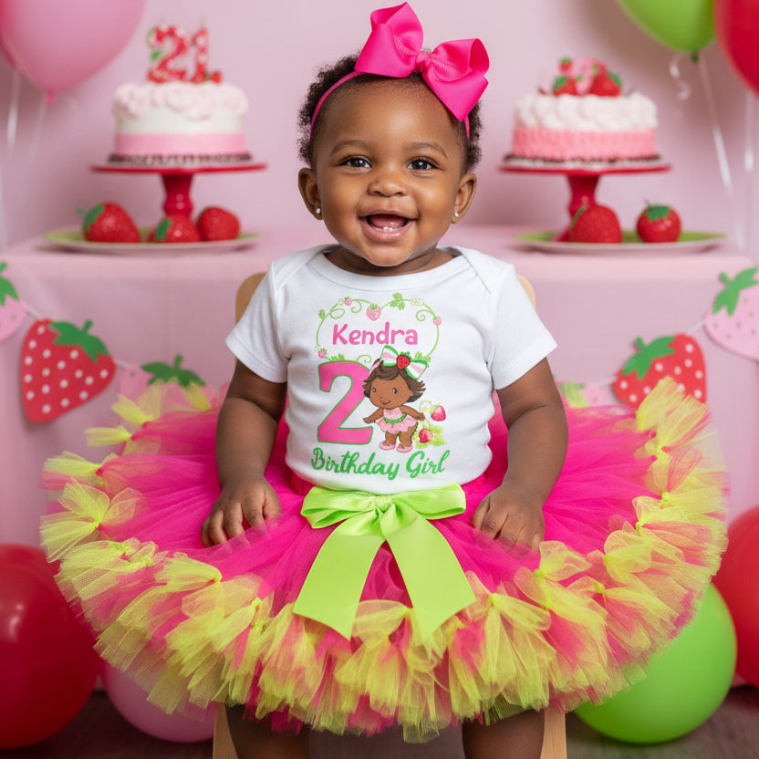 Strawberry Shortcake Black Baby Girl Tutu Set Girls Personalized Custom Hot Pink Lime Green Knots Tutu Outfit Dress Theme Cake Smash Birthday Party