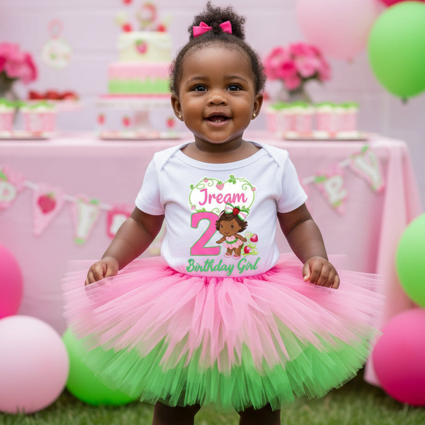 Strawberry Shortcake Black Baby Girl Tutu Set Girls Personalized Custom Hot Pink Green Tutu Outfit Dress Theme Cake Smash Birthday Party