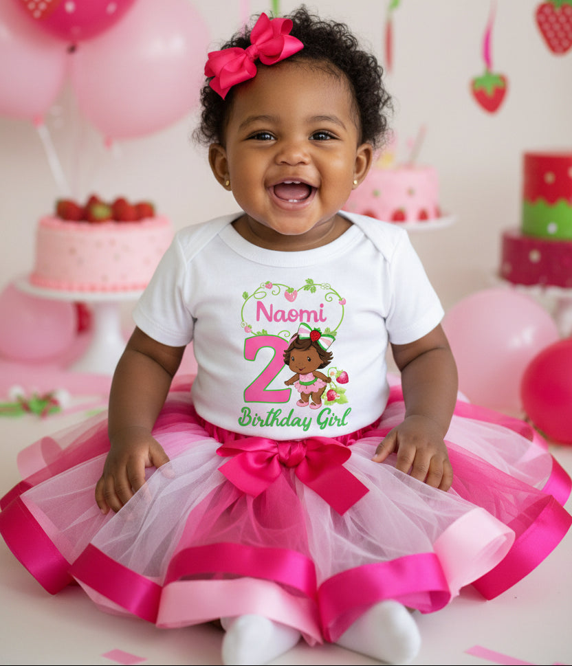 Strawberry Shortcake Black Baby Girl Tutu Set Girls Personalized Custom Hot Pink White Pink Ribbon Tutu Outfit Dress Theme Cake Smash Birthday Party