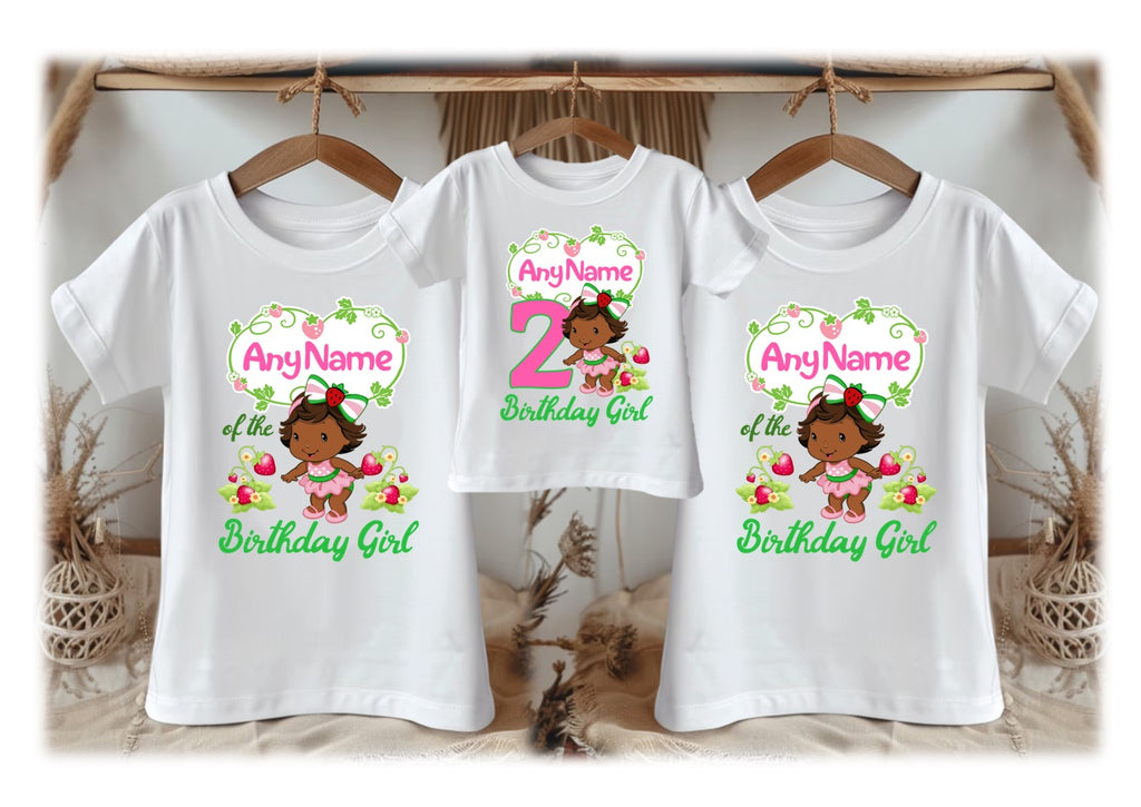 Strawberry Shortcake Black Baby Girl Personalized Custom White Family T-Shirt or Onesie Pack Theme Cake Smash Birthday Party