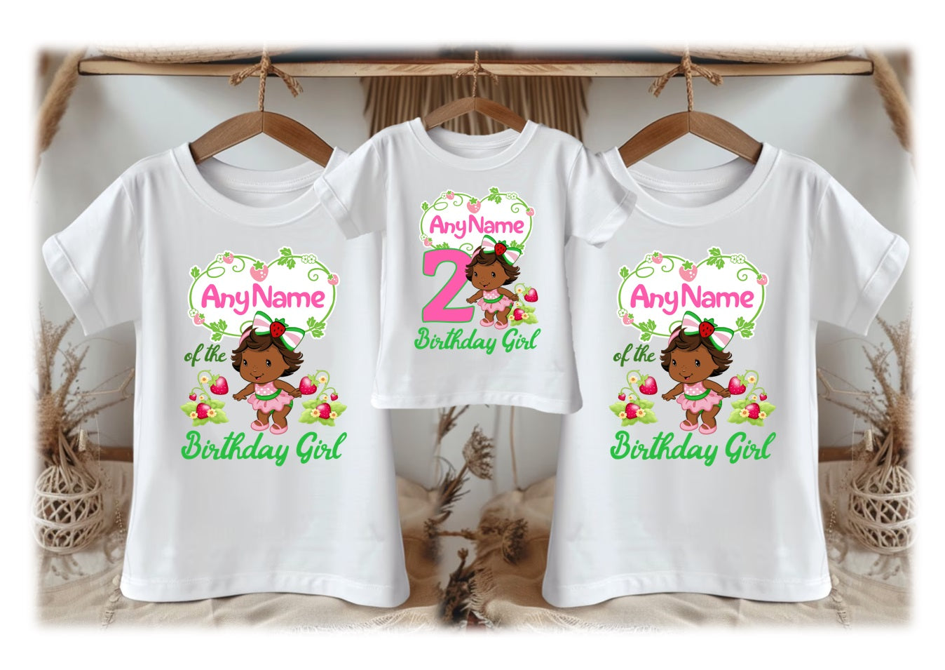 Strawberry Shortcake Black Baby Girl Personalized Custom White Family T-Shirt or Onesie Pack Theme Cake Smash Birthday Party
