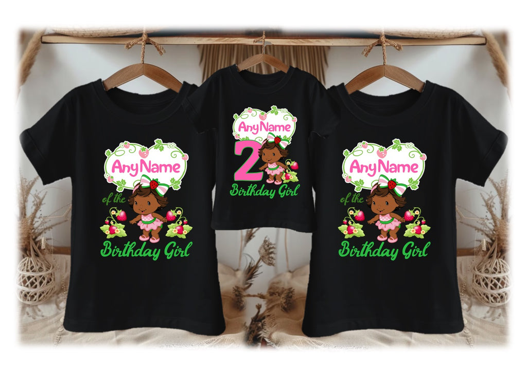 Strawberry Shortcake Black Baby Girl Personalized Custom Black Family T-Shirt or Onesie Pack Theme Cake Smash Birthday Party