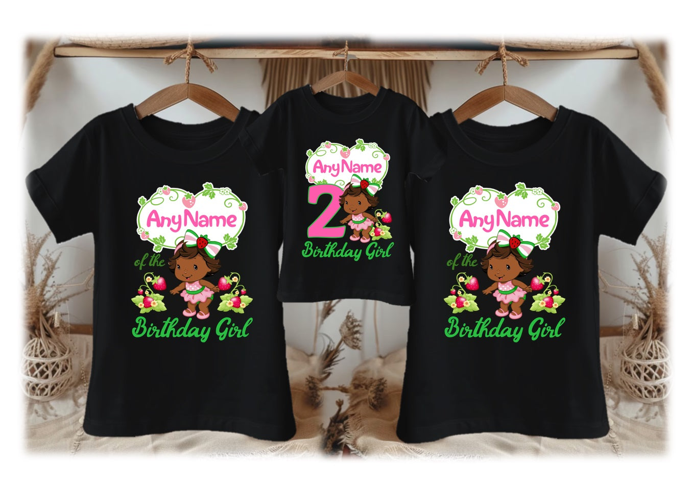 Strawberry Shortcake Black Baby Girl Personalized Custom Black Family T-Shirt or Onesie Pack Theme Cake Smash Birthday Party