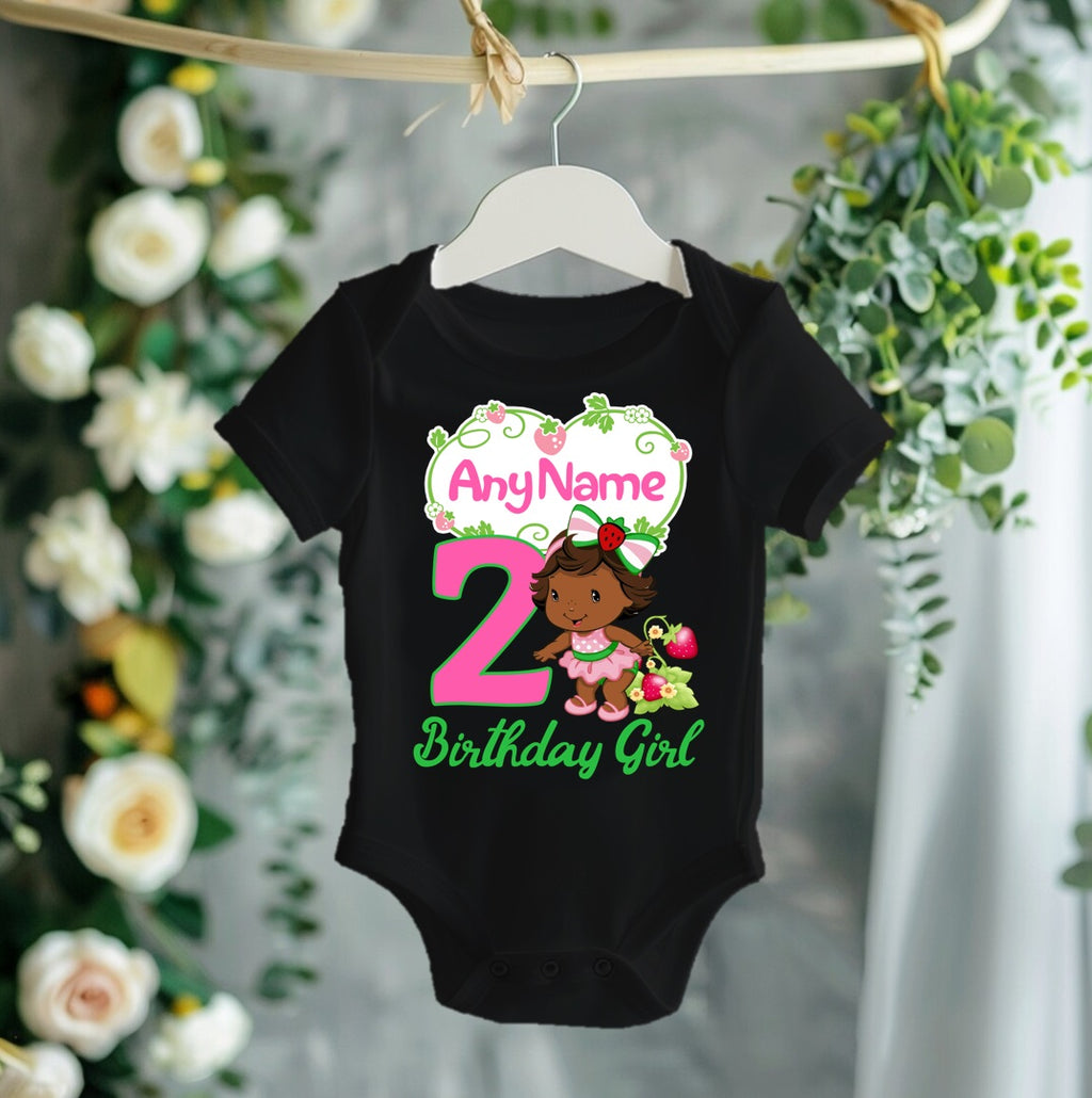 Strawberry Shortcake Black Baby Girl Personalized Custom Black Family T-Shirt or Onesie Pack Theme Cake Smash Birthday Party