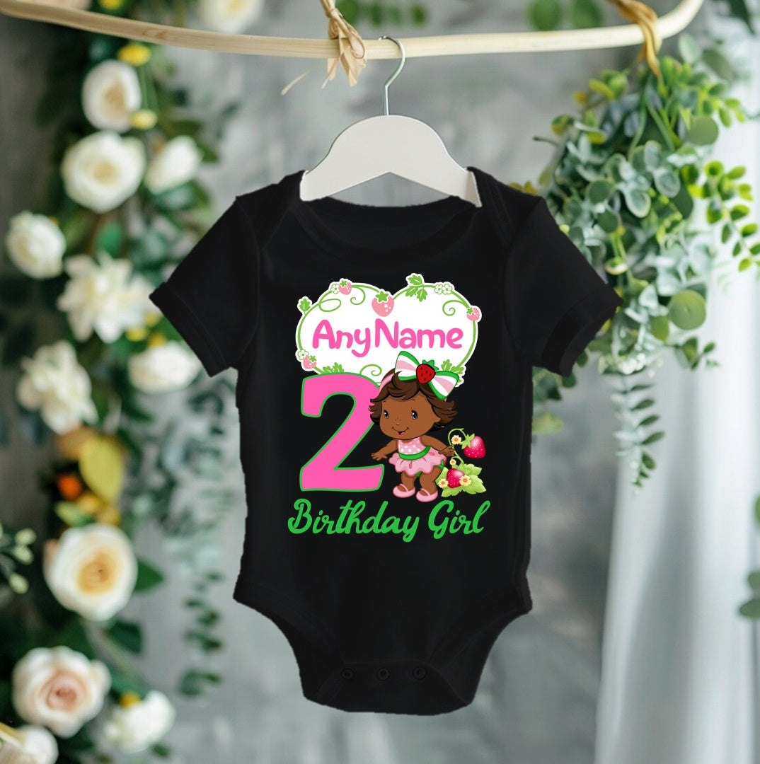 Strawberry Shortcake Black Baby Girl Personalized Custom Black Family T-Shirt or Onesie Pack Theme Cake Smash Birthday Party