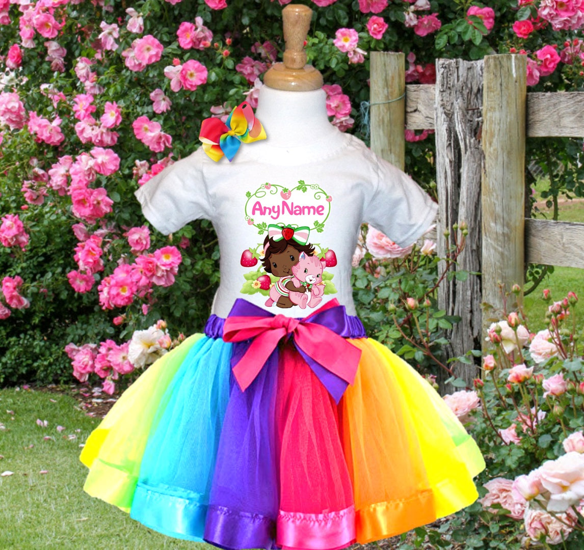 Strawberry Shortcake Black Baby Girl Tutu Set Girls Personalized Custom Rainbow Ribbon Tutu Outfit Dress Theme Cake Smash Party