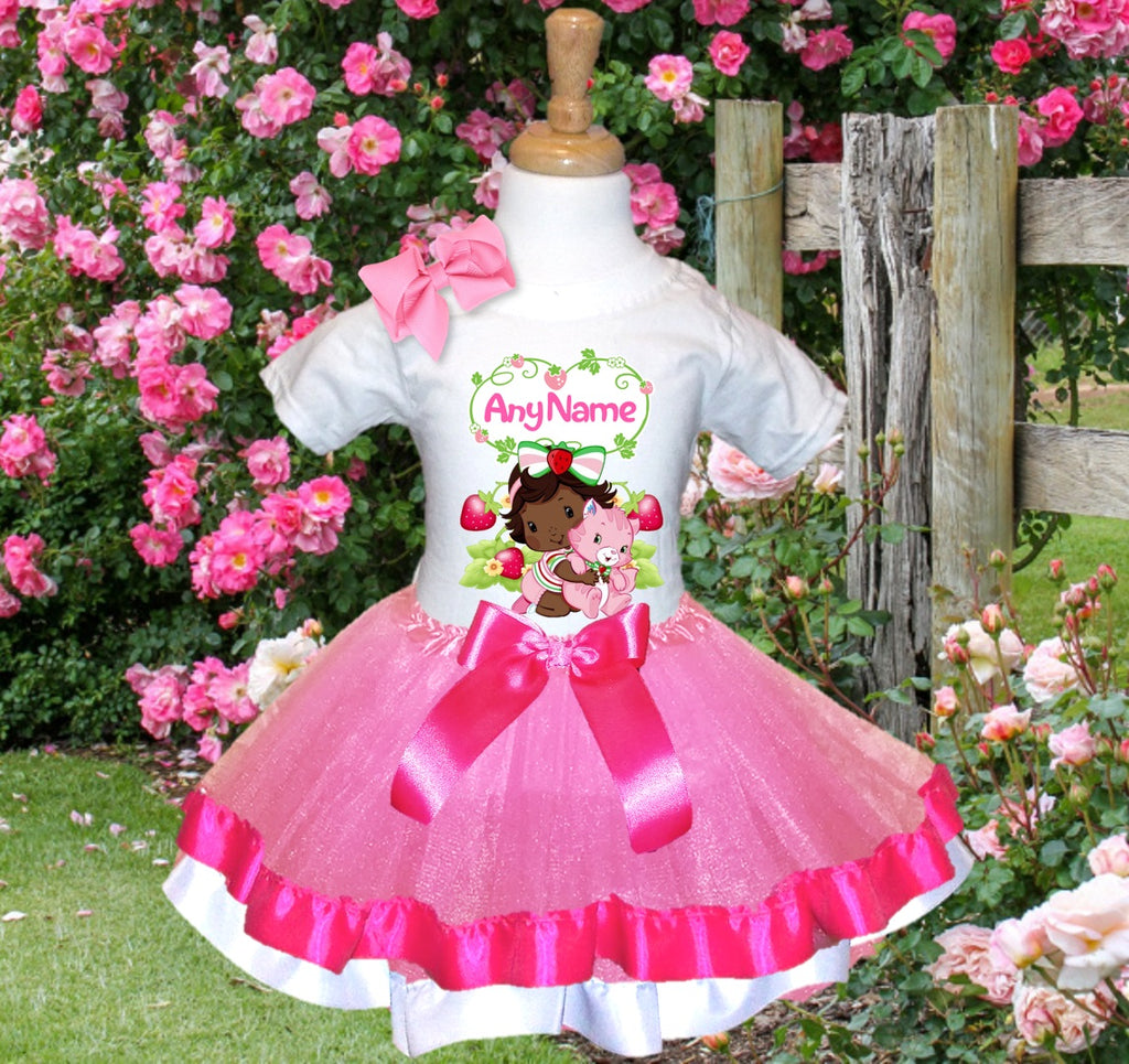 Strawberry Shortcake Black Baby Girl Tutu Set Girls Personalized Custom Pink Hot Pink White Ribbon Trim Tutu Outfit Dress Theme Cake Smash Party