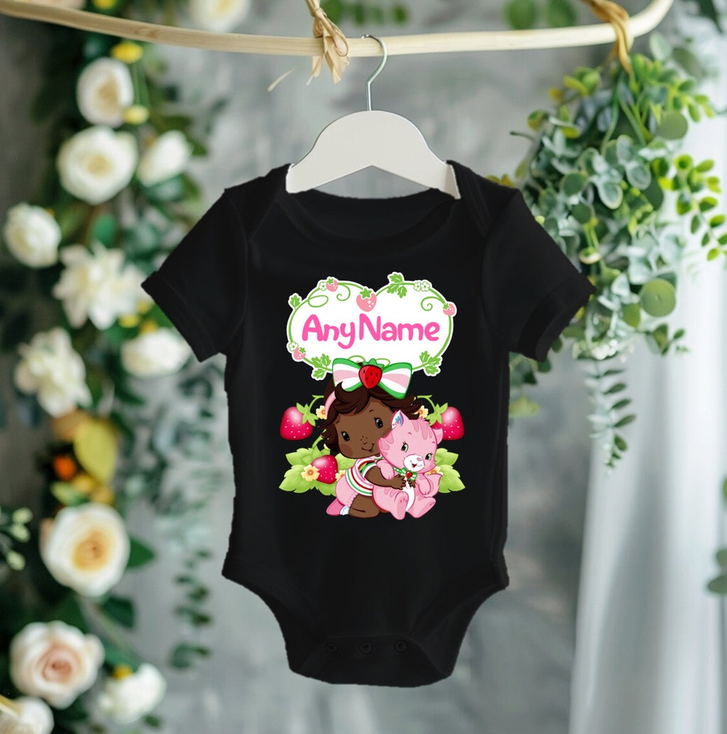 Strawberry Shortcake Black Baby Girl Personalized Custom Black T-Shirt or Onesie Theme Cake Smash Party