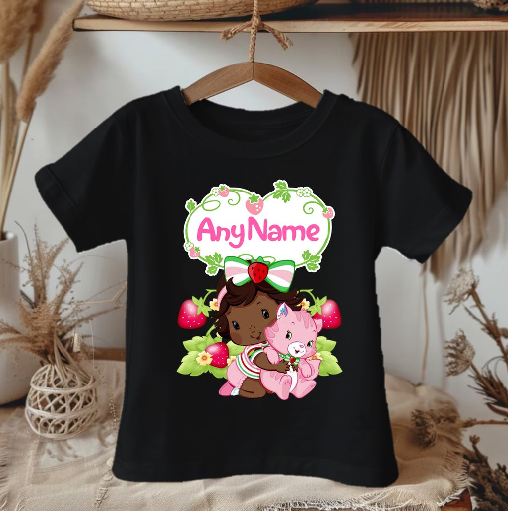 Strawberry Shortcake Black Baby Girl Personalized Custom Black T-Shirt or Onesie Theme Cake Smash Party