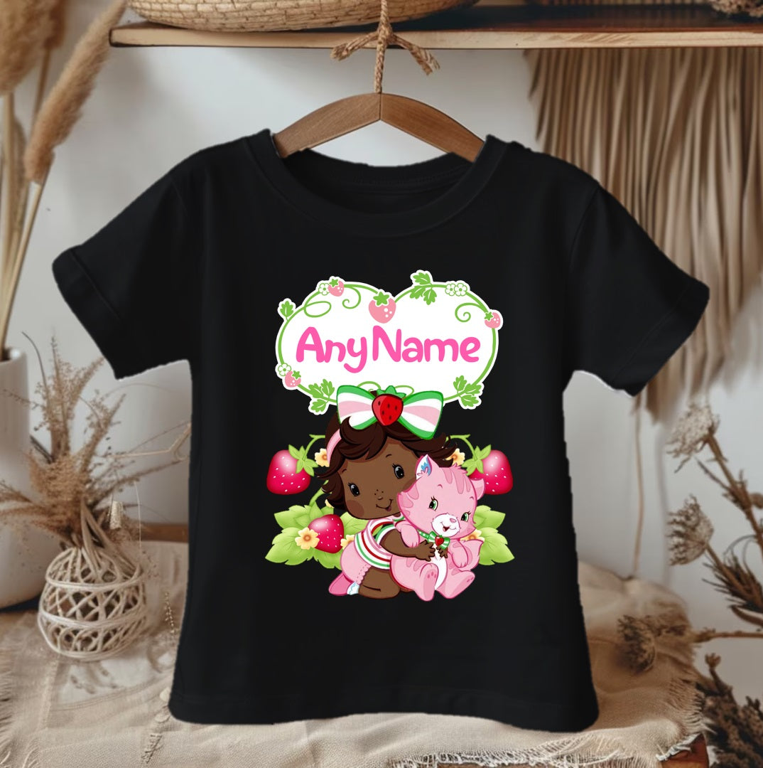 Strawberry Shortcake Black Baby Girl Personalized Custom Black T-Shirt or Onesie Theme Cake Smash Party