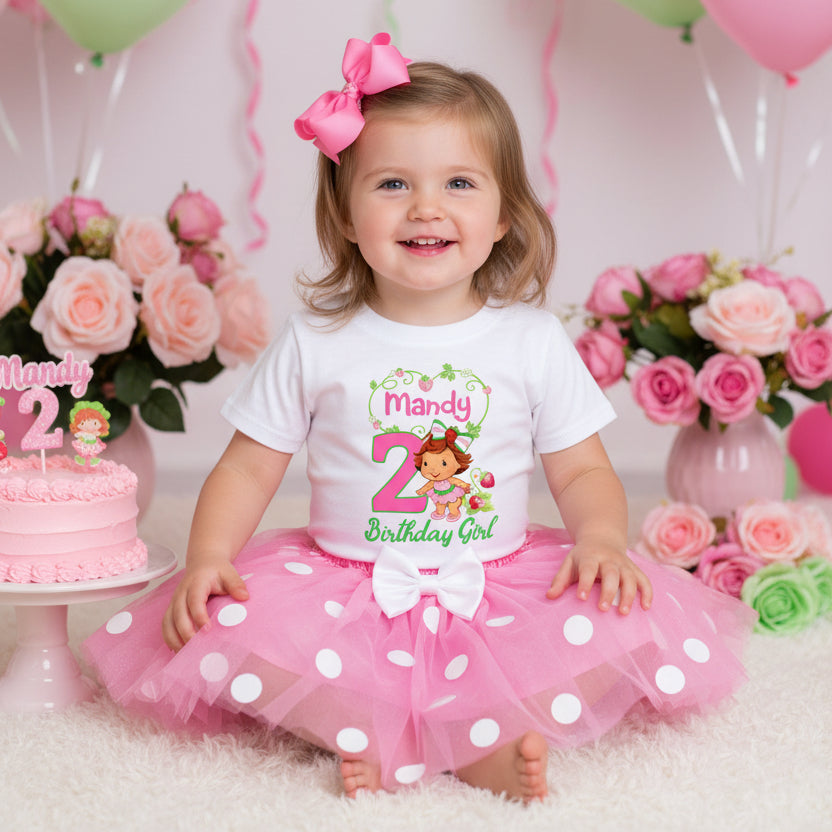 Strawberry Shortcake Baby Girl Tutu Set Girls Personalized Custom Pink White Polka Dots Tutu Outfit Dress Theme Cake Smash Birthday Party