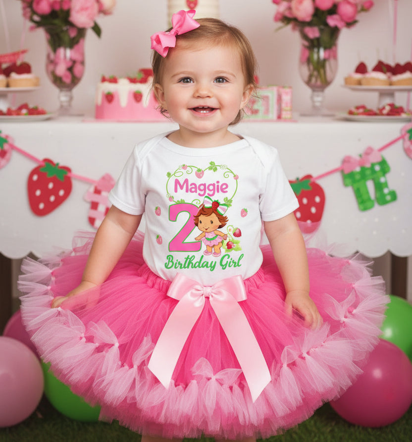Strawberry Shortcake Baby Girl Tutu Set Girls Personalized Custom Hot Pink Soft Pink Knots Tutu Outfit Dress Theme Cake Smash Birthday Party