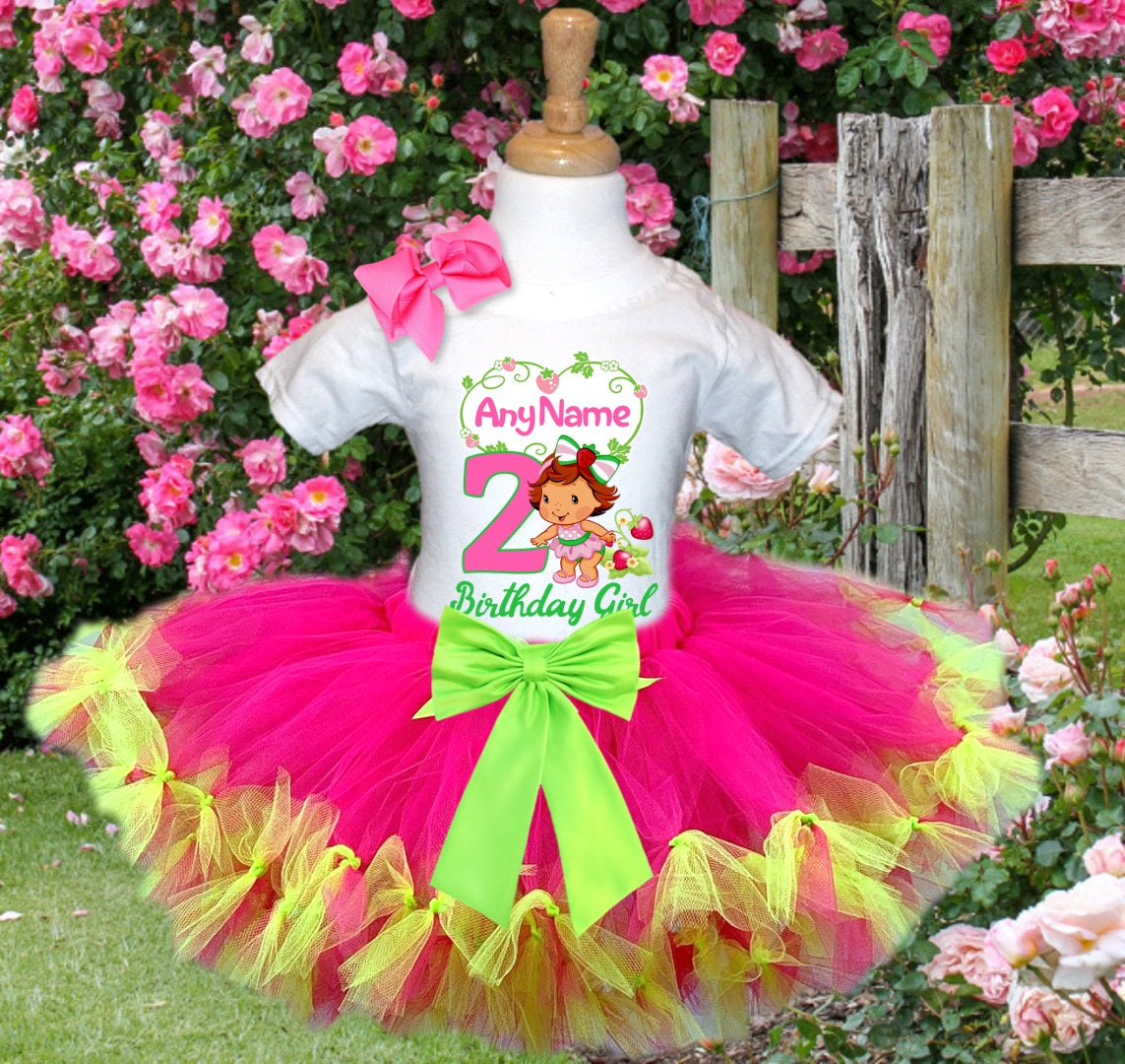 Strawberry Shortcake Baby Girl Tutu Set Girls Personalized Custom Hot Pink Lime Green Knots Tutu Outfit Dress Theme Cake Smash Birthday Party