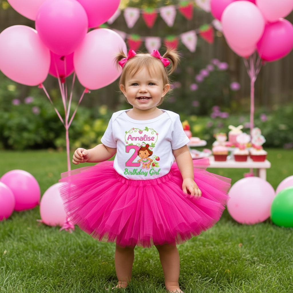 Strawberry Shortcake Baby Girl Tutu Set Girls Personalized Custom Hot Pink Tutu Outfit Dress Theme Cake Smash Birthday Party