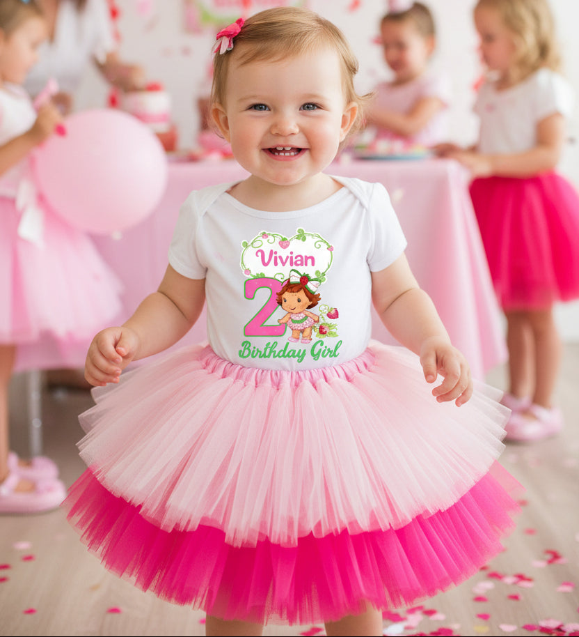 Strawberry Shortcake Baby Girl Tutu Set Girls Personalized Custom Pink Hot Pink Tutu Outfit Dress Theme Cake Smash Birthday Party