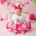 Strawberry Shortcake Baby Girl Tutu Set Girls Personalized Custom Pink Hot Pink White Ribbon Trim Tutu Outfit Dress Theme Cake Smash Birthday Party