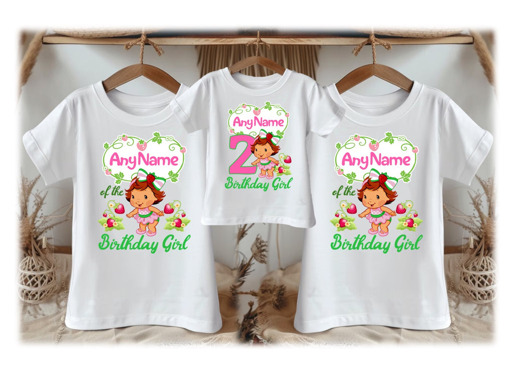 Strawberry Shortcake Baby Girl Personalized Custom White Family T-Shirt or Onesie Pack Theme Cake Smash Birthday Party