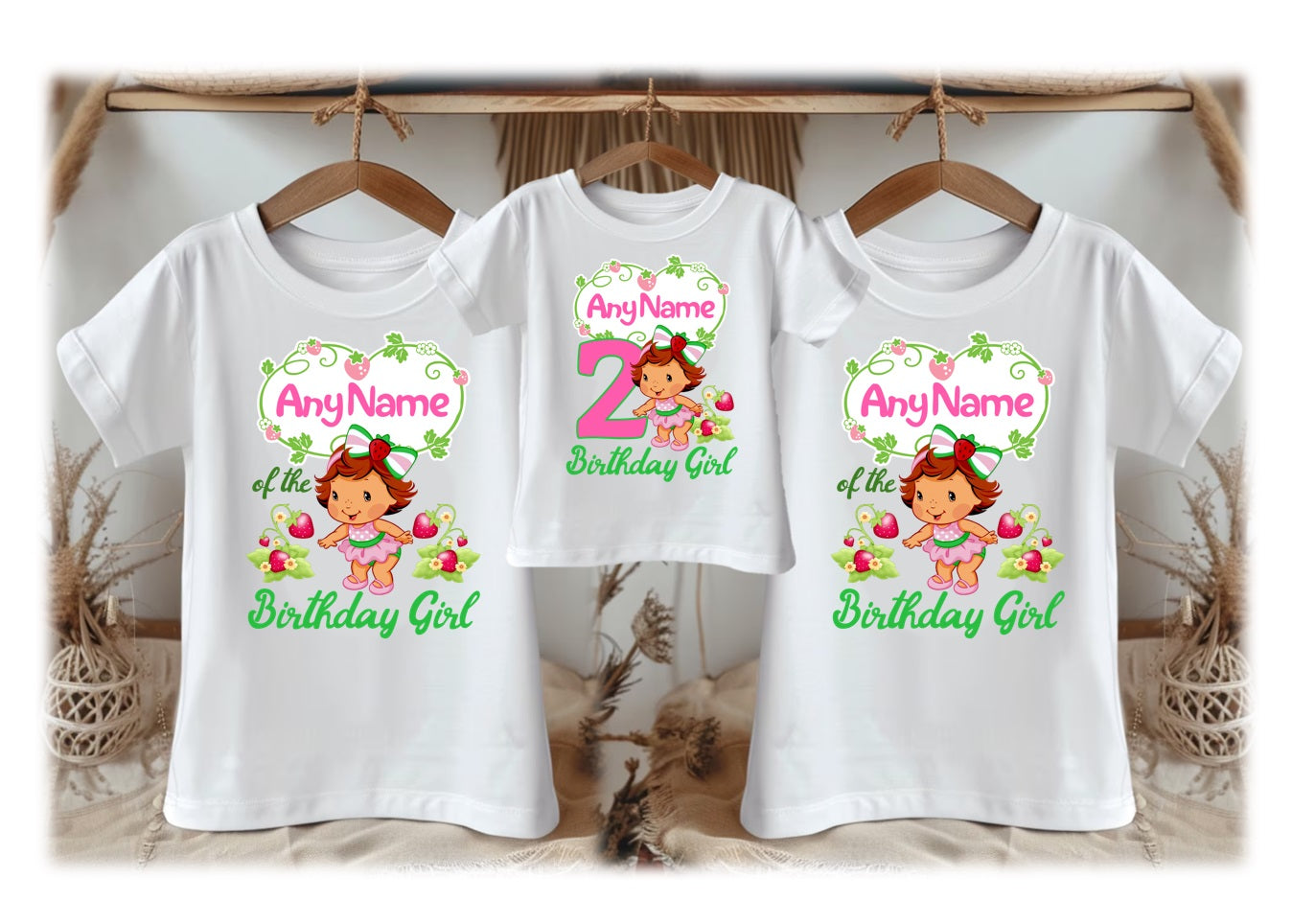 Strawberry Shortcake Baby Girl Personalized Custom White Family T-Shirt or Onesie Pack Theme Cake Smash Birthday Party