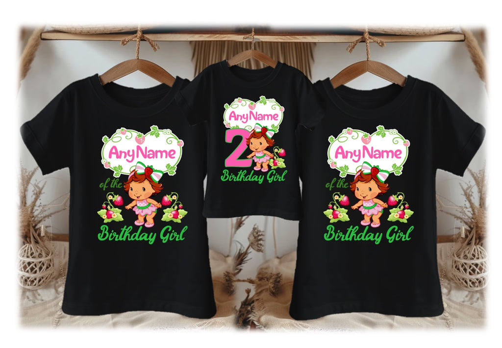 Strawberry Shortcake Baby Girl Personalized Custom Black Family T-Shirt or Onesie Pack Theme Cake Smash Birthday Party