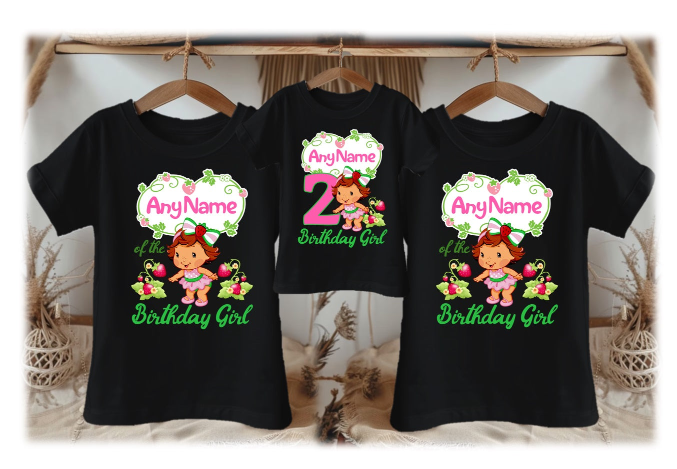 Strawberry Shortcake Baby Girl Personalized Custom Black Family T-Shirt or Onesie Pack Theme Cake Smash Birthday Party
