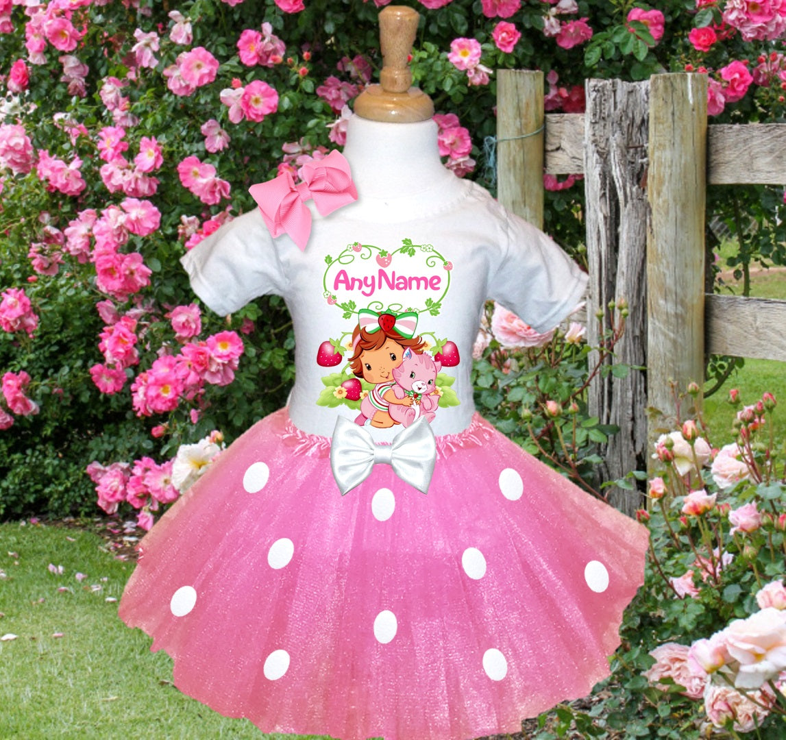 Strawberry Shortcake Baby Girl Tutu Set Girls Personalized Custom Pink White Polka Dots Tutu Outfit Dress Theme Cake Smash Party