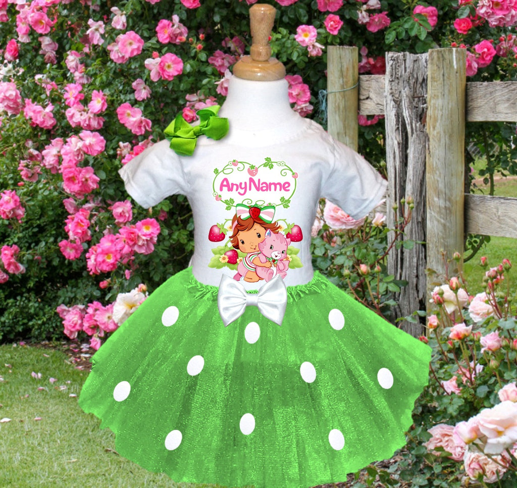 Strawberry Shortcake Baby Girl Tutu Set Girls Personalized Custom Green White Polka Dots Tutu Outfit Dress Theme Cake Smash Party