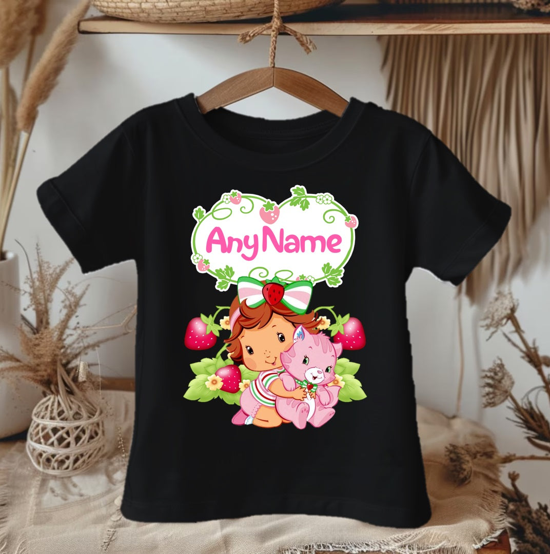 Strawberry Shortcake Baby Girl Personalized Custom Black T-Shirt or Onesie Theme Cake Smash Party