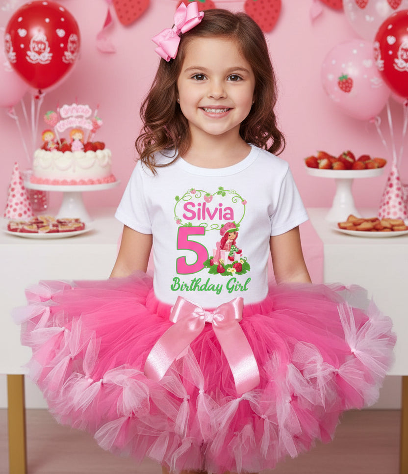 Strawberry Shortcake Tutu Set Girls Personalized Custom Hot Pink Soft Pink Knots Tutu Outfit Dress Theme Cake Smash Birthday Party