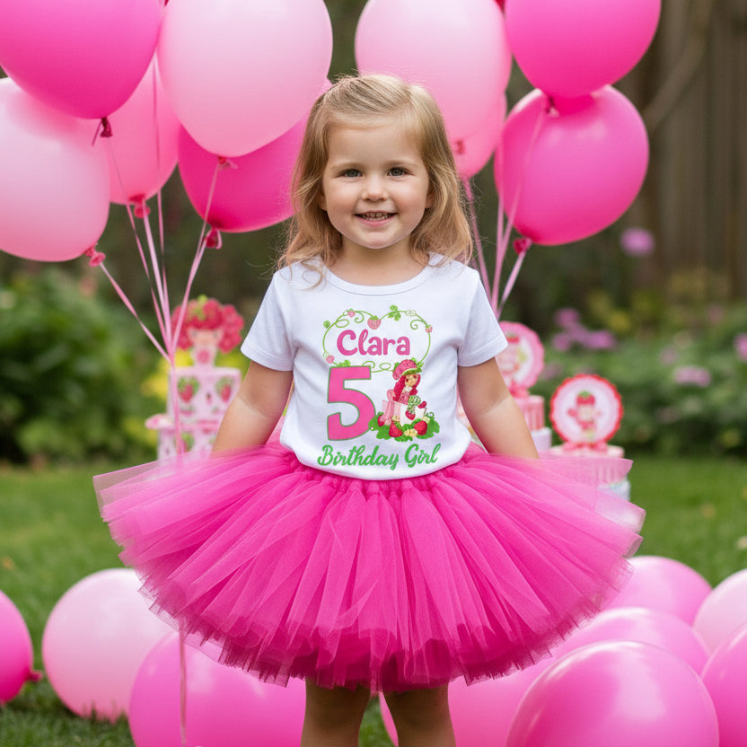 Strawberry Shortcake Tutu Set Girls Personalized Custom Hot Pink Tutu Outfit Dress Theme Cake Smash Birthday Party