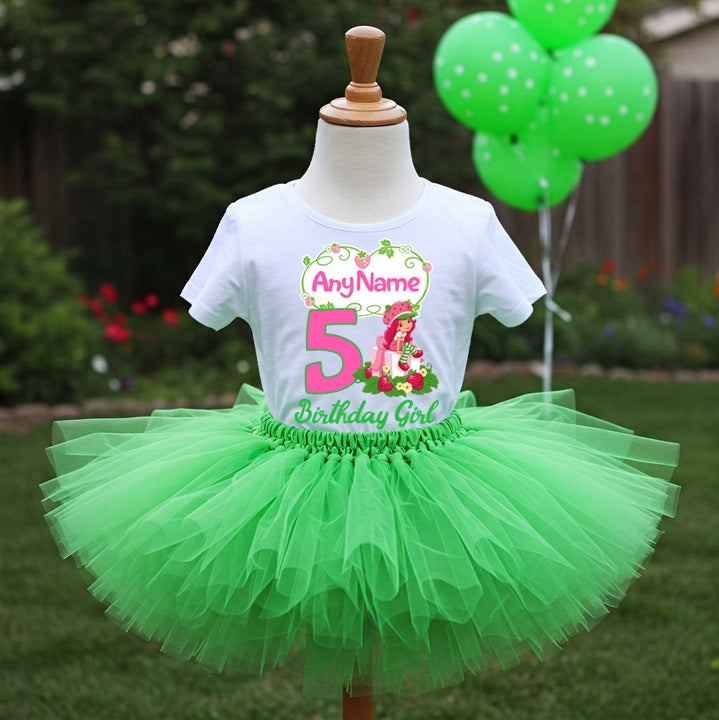 Strawberry Shortcake Tutu Set Girls Personalized Custom Green Tutu Outfit Dress Theme Cake Smash Birthday Party