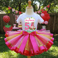 Strawberry Shortcake Tutu Set Girls Personalized Custom Red Hot Pink Gold Ribbon Sewn Trim Tutu Outfit Dress Theme Cake Smash Birthday Party