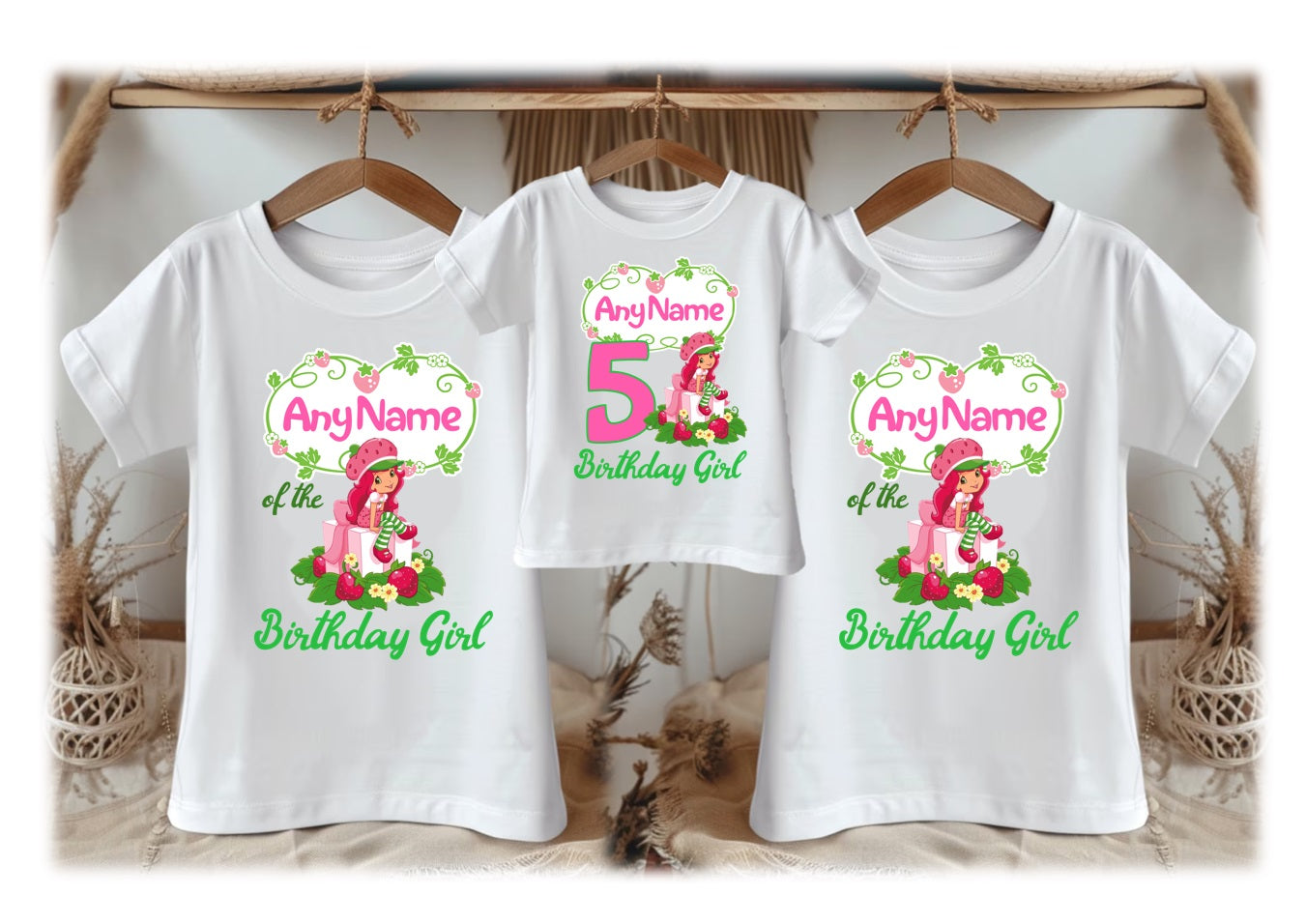 Strawberry Shortcake Personalized Custom White Family T-Shirt or Onesie Pack Theme Cake Smash Birthday Party