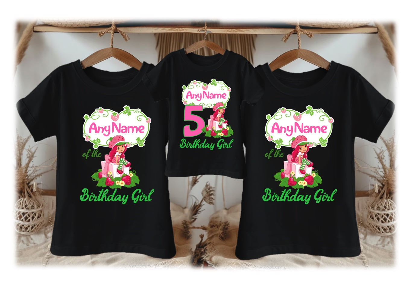 Strawberry Shortcake Personalized Custom Black Family T-Shirt or Onesie Pack Theme Cake Smash Birthday Party