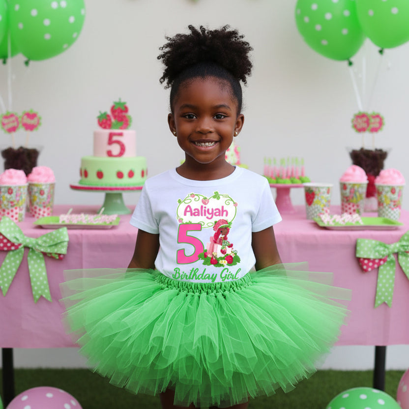 Strawberry Shortcake Black Girl Tutu Set Girls Personalized Custom Green Tutu Outfit Dress Theme Cake Smash Birthday Party