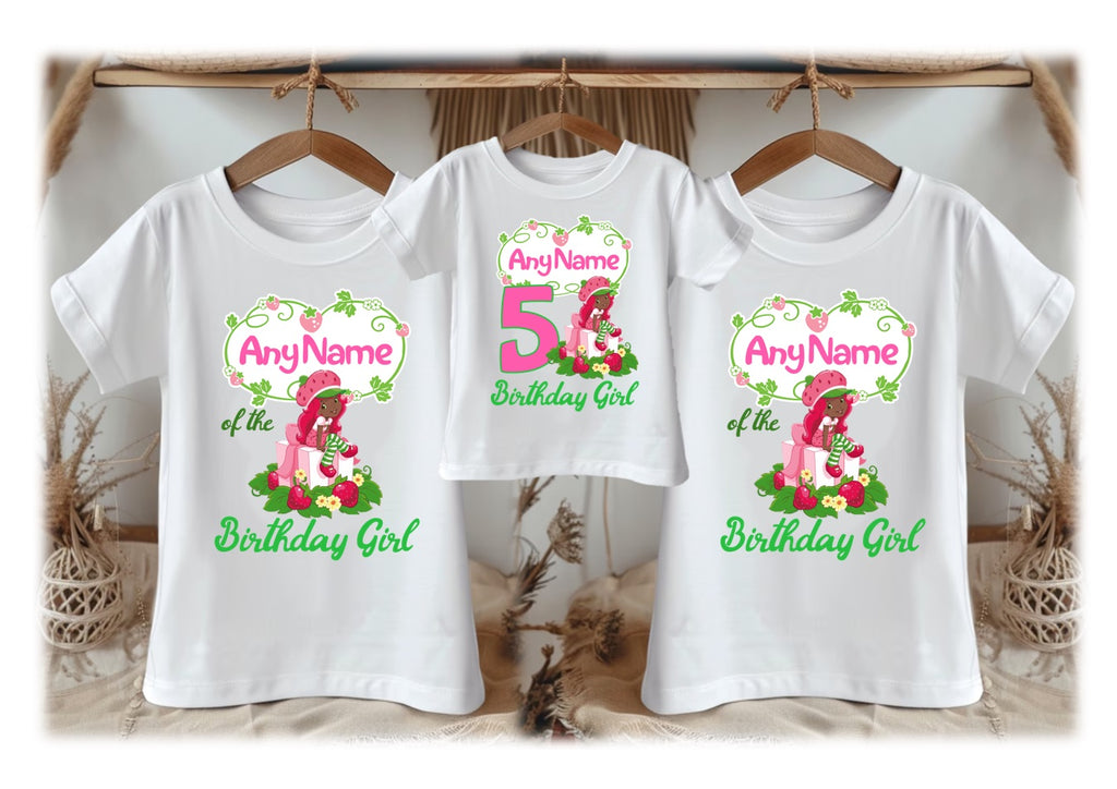 Strawberry Shortcake Black Girl Personalized Custom White Family T-Shirt or Onesie Pack Theme Cake Smash Birthday Party