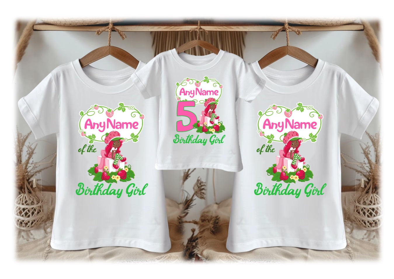 Strawberry Shortcake Black Girl Personalized Custom White Family T-Shirt or Onesie Pack Theme Cake Smash Birthday Party