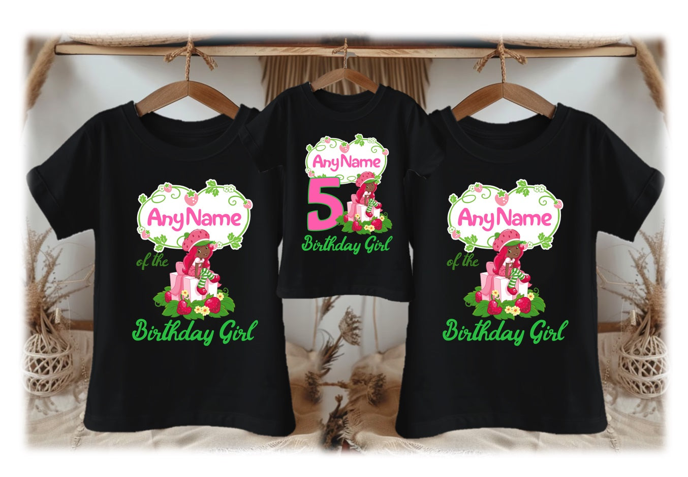 Strawberry Shortcake Black Girl Personalized Custom Black Family T-Shirt or Onesie Pack Theme Cake Smash Birthday Party