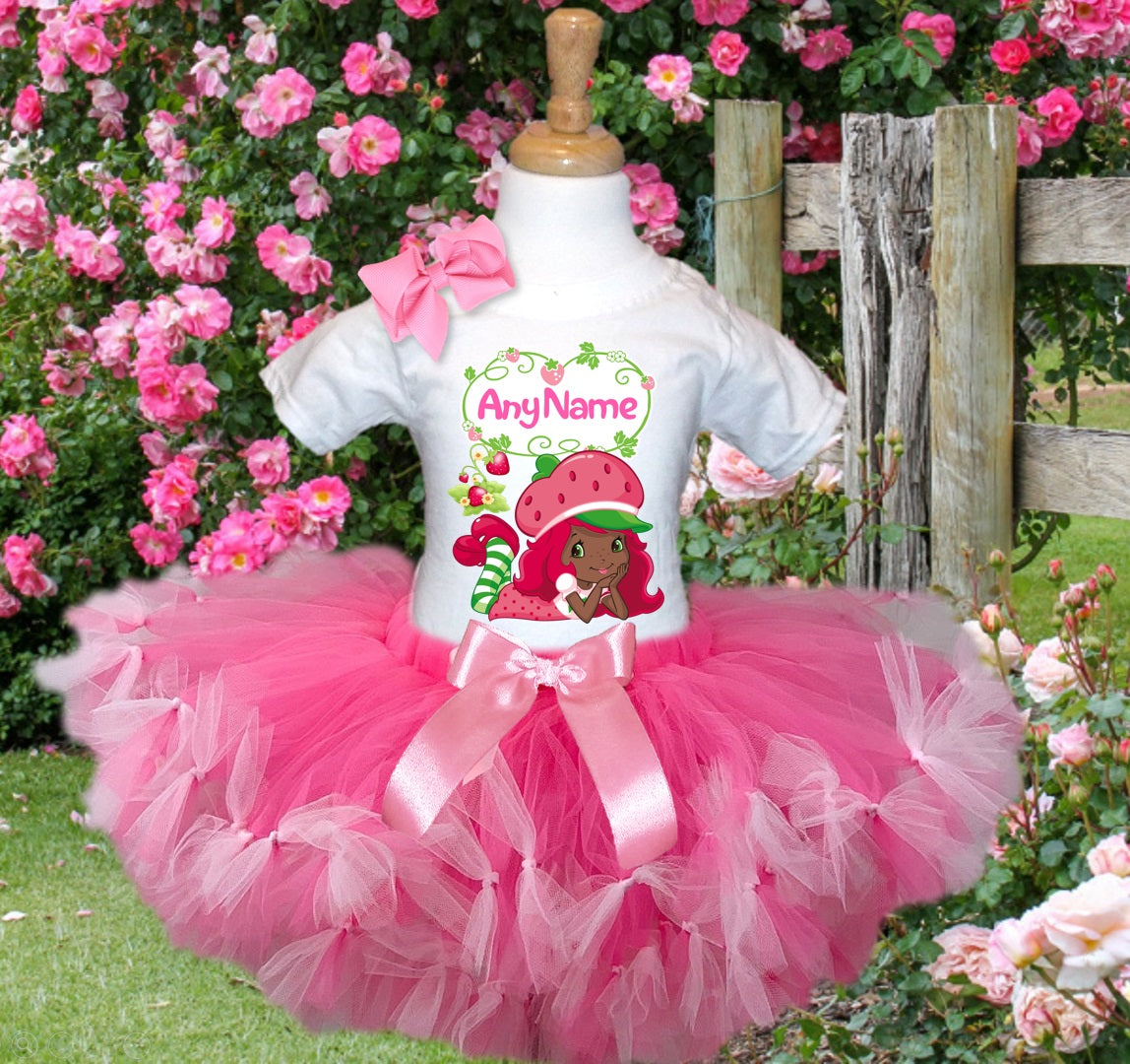 Strawberry Shortcake Black Girl Tutu Set Girls Personalized Custom Hot Pink Soft Pink Knots Tutu Outfit Dress Theme Cake Smash Party
