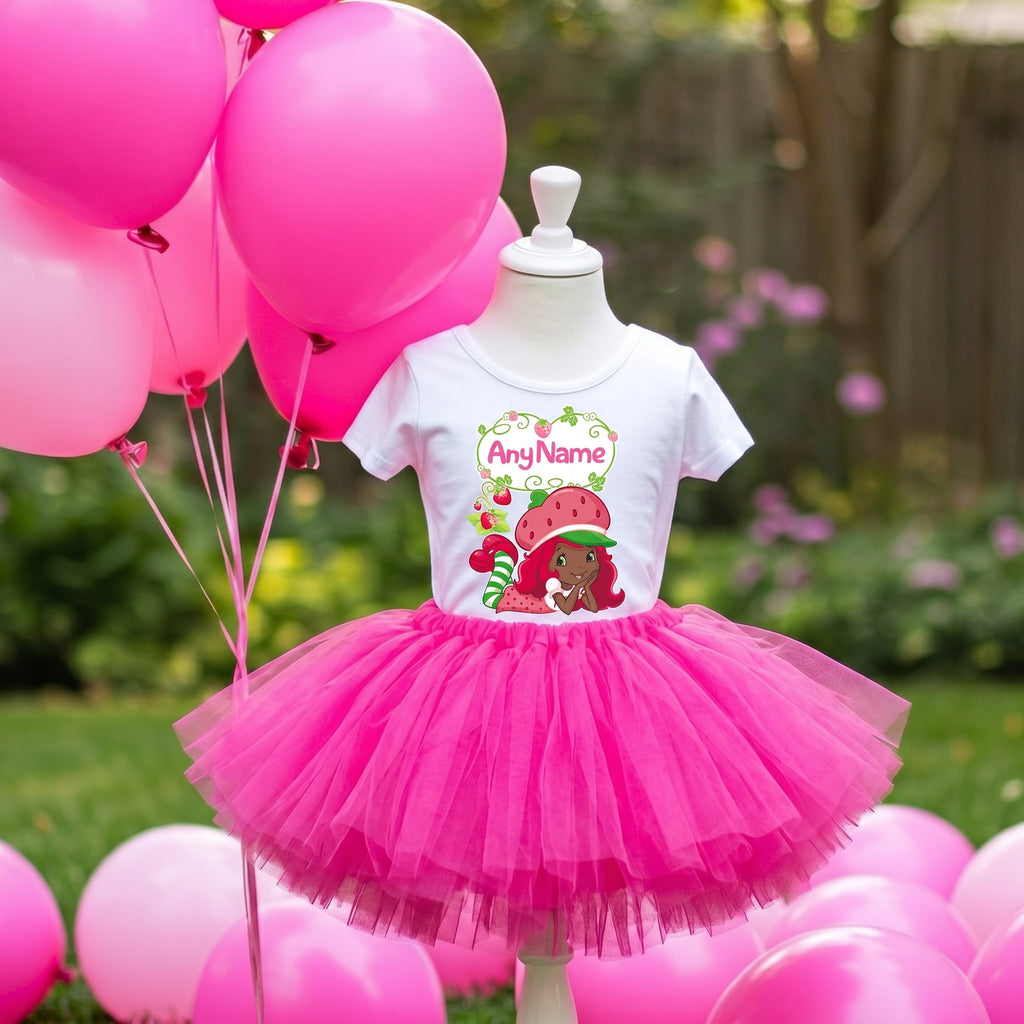 Strawberry Shortcake Black Girl Tutu Set Girls Personalized Custom Hot Pink Tutu Outfit Dress Theme Cake Smash Party