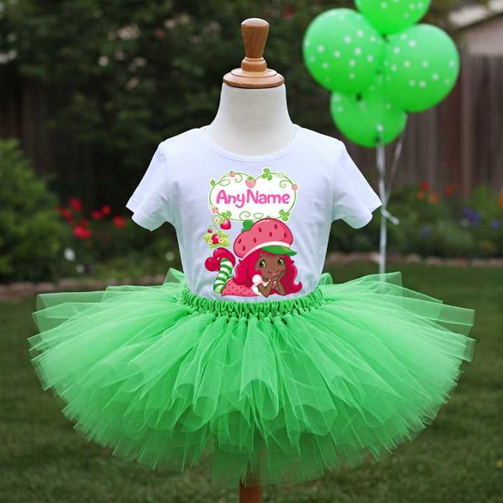 Strawberry Shortcake Black Girl Tutu Set Girls Personalized Custom Green Tutu Outfit Dress Theme Cake Smash Party